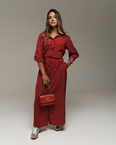 Vestido Listrado Longo com Manga - Use Mavela